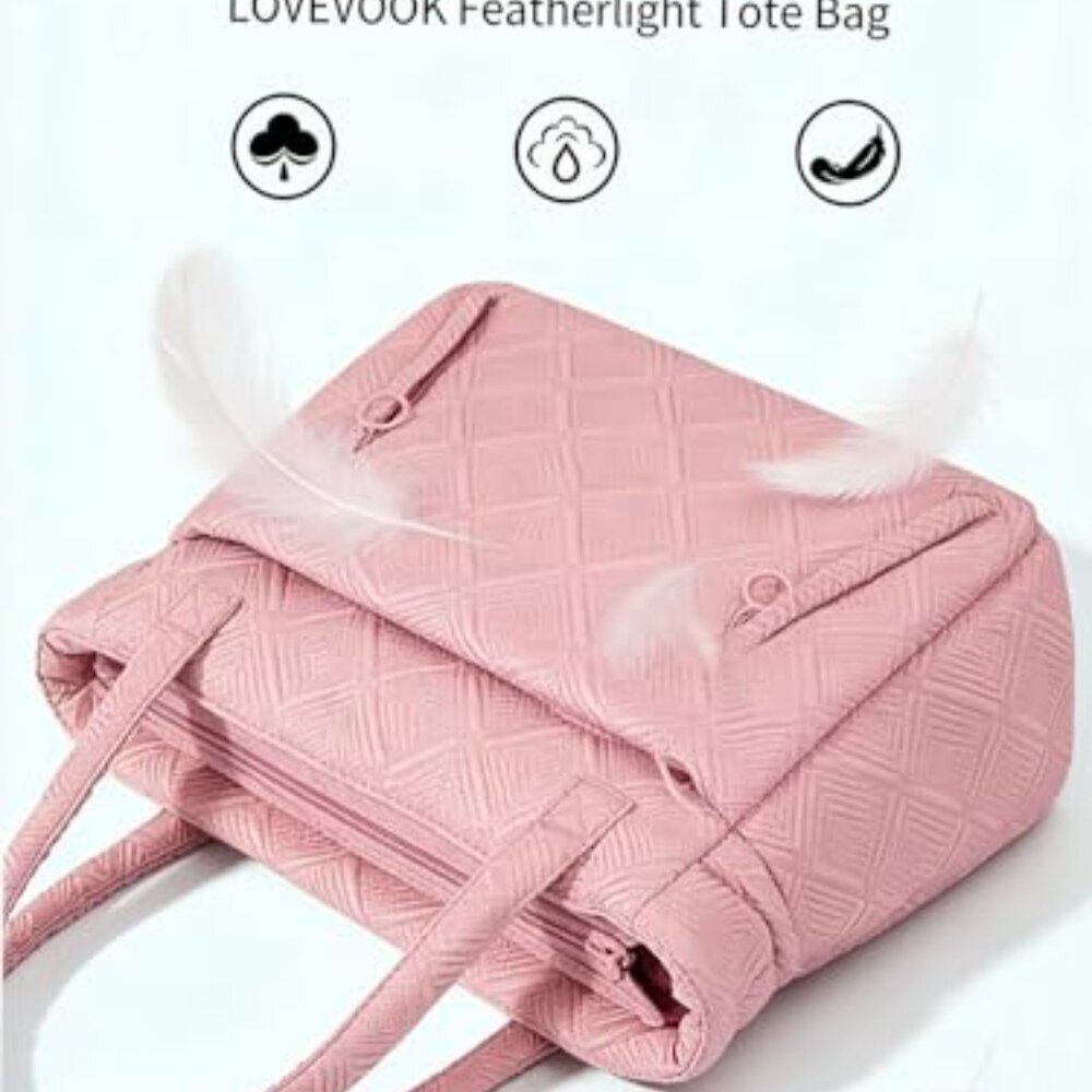 Large Quilted Puffer Tote Bag with Laptop Compartment Lightweight Work Purse - Picture 6 of 8